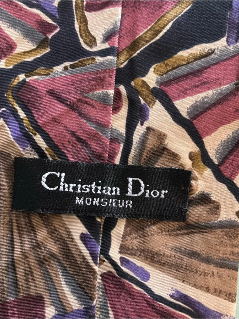 Vintage Christian Dior Silk Tie graphic 80’s 90’s black burgundy pink green